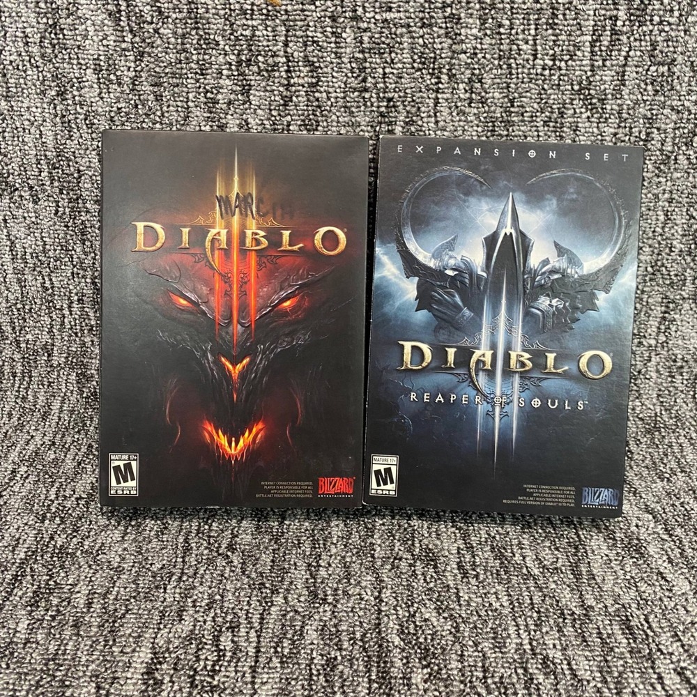 Blizzard Diablo III 3 and Reaper of Souls Expansion PC Mac Game Lot Black Red